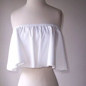 MANGANO White Cotton Poplin Ruffle Crop Top 44 8